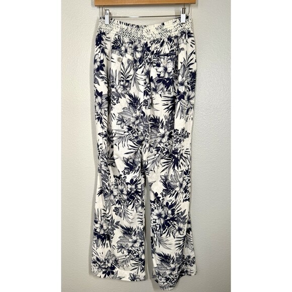 Beau Dawson Linen Blend Wide Leg Blue White Floral Pants Size L Beachy Coastal - Picture 6 of 14